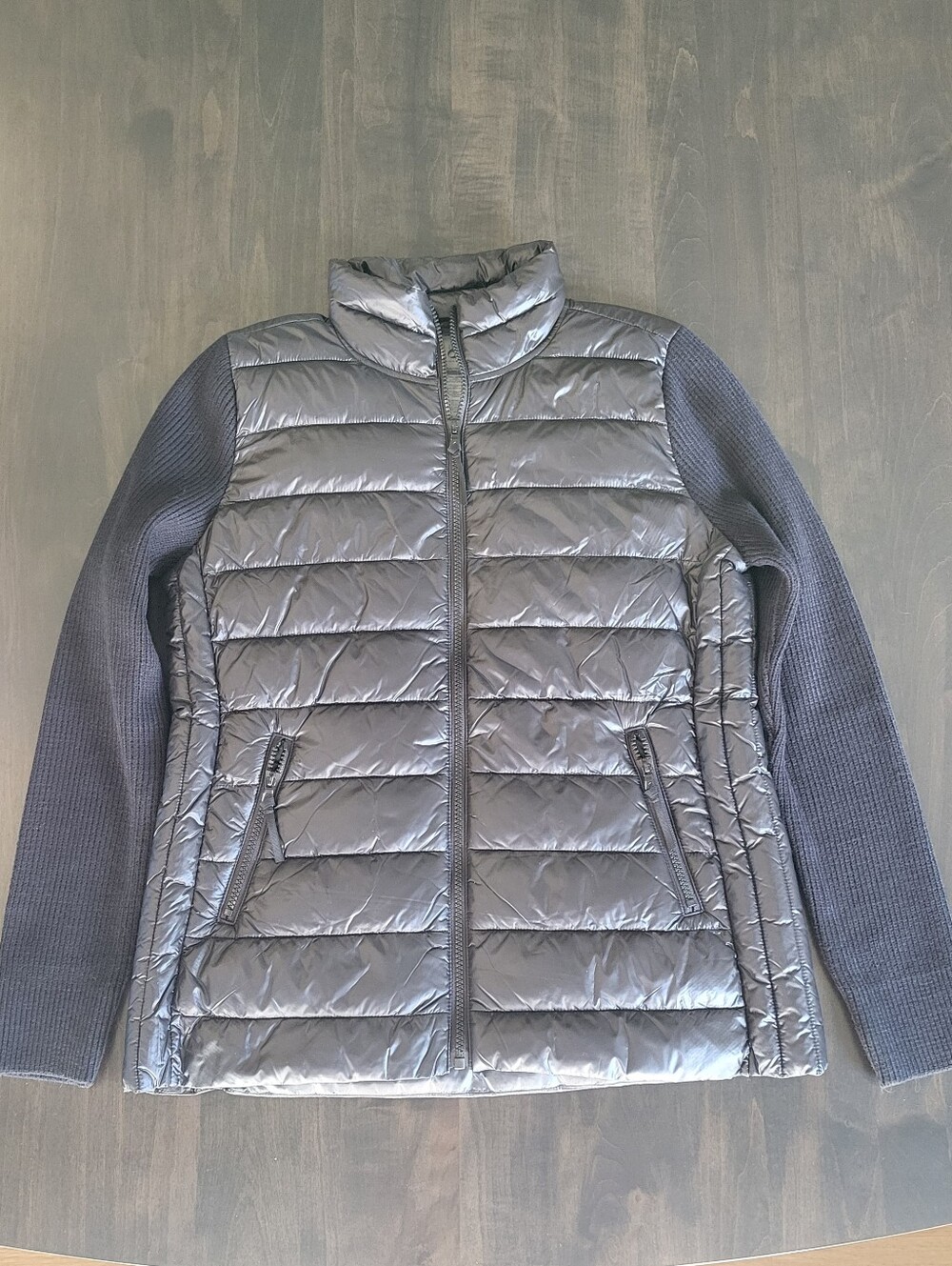 Lou & Grey Mixed Media Sweater Puffer Jacket Black Small
